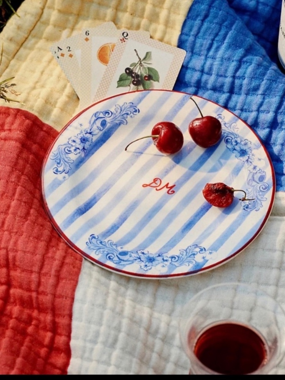 Anthropologie Damson Madder Dessert Plates. Blue Stripe Set of 4